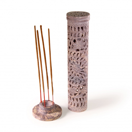 Soapstone Tower Incense Burner - Flowers Jali