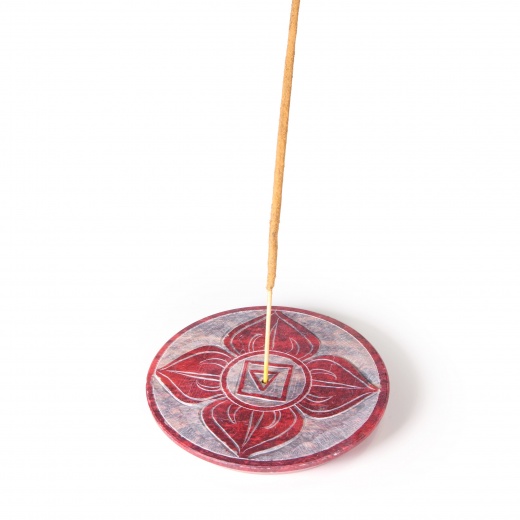 Soapstone Plate Chakra Incense Burner - Root Chakra Muladhara 3" | Prabhuji's Gifts