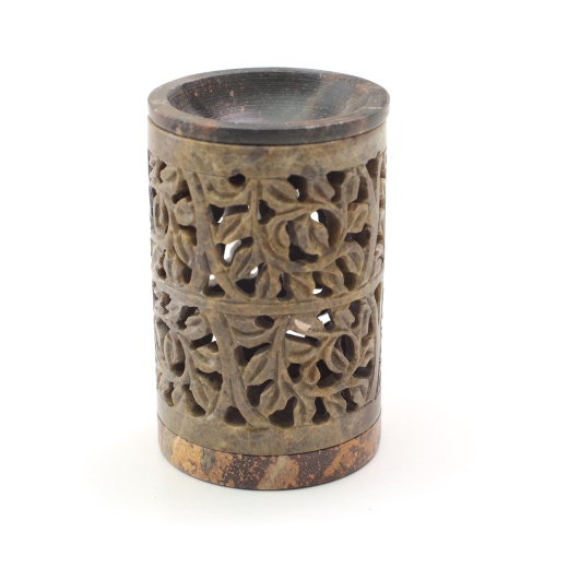 Natural Soapstone Oil Burner Ornamental Leaves Diffuser - 4.75 Inch