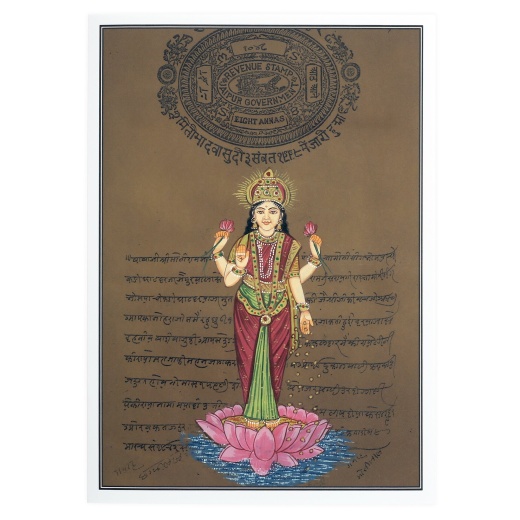 Rajasthani Miniature Painting Greeting Card - Lakshmi Standing On Lotus