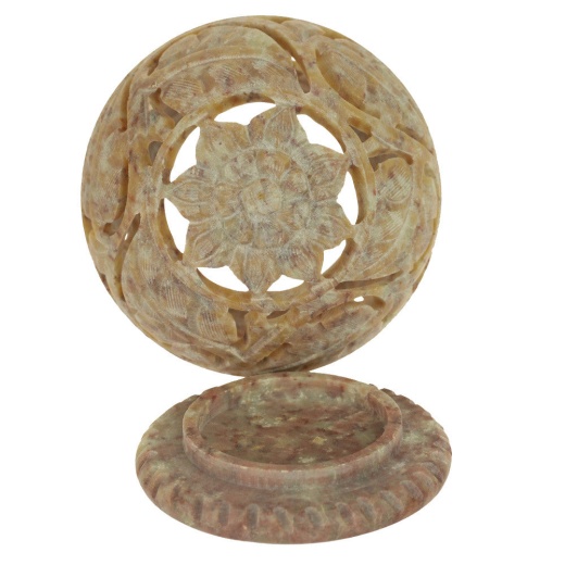 Soapstone Carved Tea-Light Ball - Large Leaves 3 Inches Burner For Cones And Candle Holder