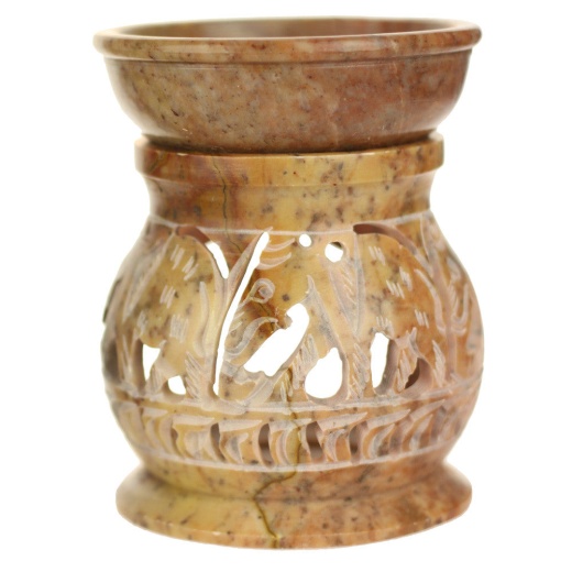 Natural Soapstone Oil Burner Round Elephant 4" Oil Diffuser by Prabhuji's Gifts