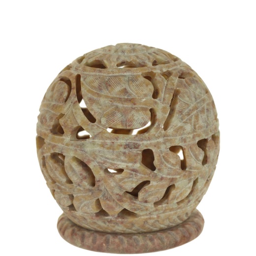 Soapstone Carved Tea-Light Ball - Large Leaves 3 Inches Burner For Cones And Candle Holder