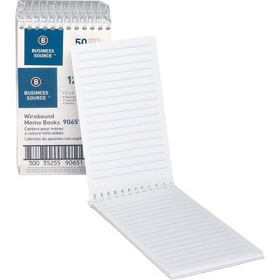 Business Source Wire-Bound Memo Book Pads, Ruled, 5" X 3", 12/Case