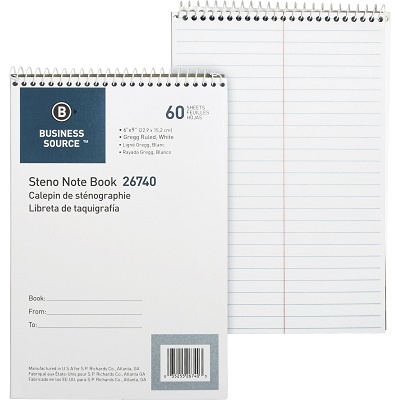 Business Source Wire-Bound Steno Notebook, Gregg Ruled, 6" X 9"