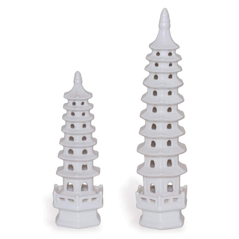 Pagoda Cream Objects Tall (Set Of 2)