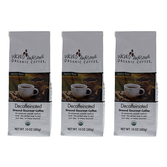 Wicked Awesome Organic Decaffeinated Ground Gourmet Coffee By Bostons Best For Unisex - 10 Oz Coffee - Pack Of 3