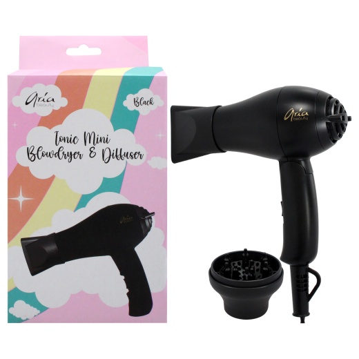 Tonic Mini Blow Dryer And Diffuser - Black By Aria Beauty