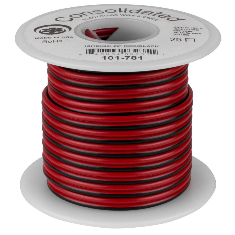 Consolidated 18 Awg 2-Conductor Power Speaker Wire 25 Ft. (Red/Black)