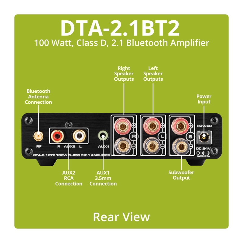 Dayton Audio Dta-2.1Bt2 100W 2.1 Class D Bluetooth Amplifier With Sub Frequency Adjustment