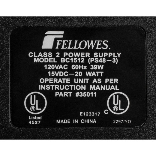 Fellowes 15 Vdc 1.4A Ac Adapter Dc Power Supply 5.5 X 2.5Mm Center (+)