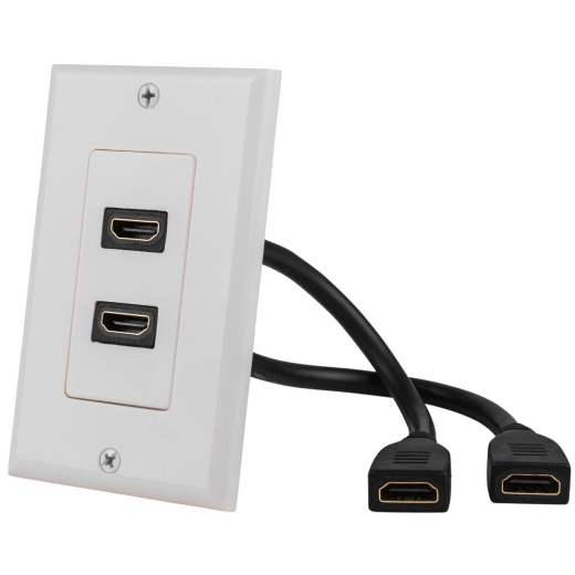 Datacomm 20-4505-WH Standard Wall Plate with 2 HDMI Connectors and Pigtails - White