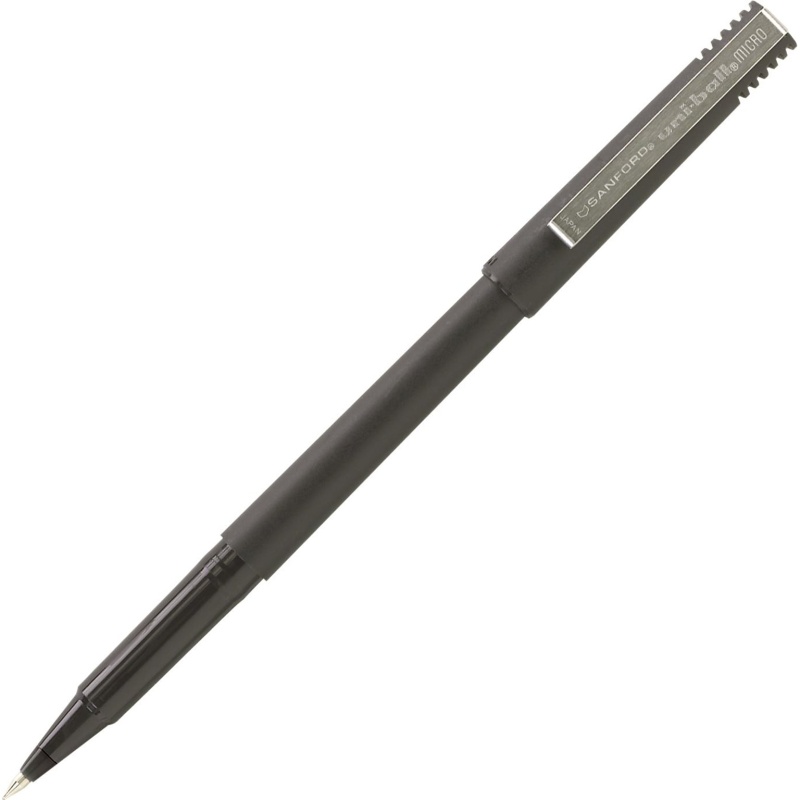 Uni-Ball Roller Ball Stick Dye-Based Pen, Micro Point, 0.5 Mm, Black Ink / Black Barrel