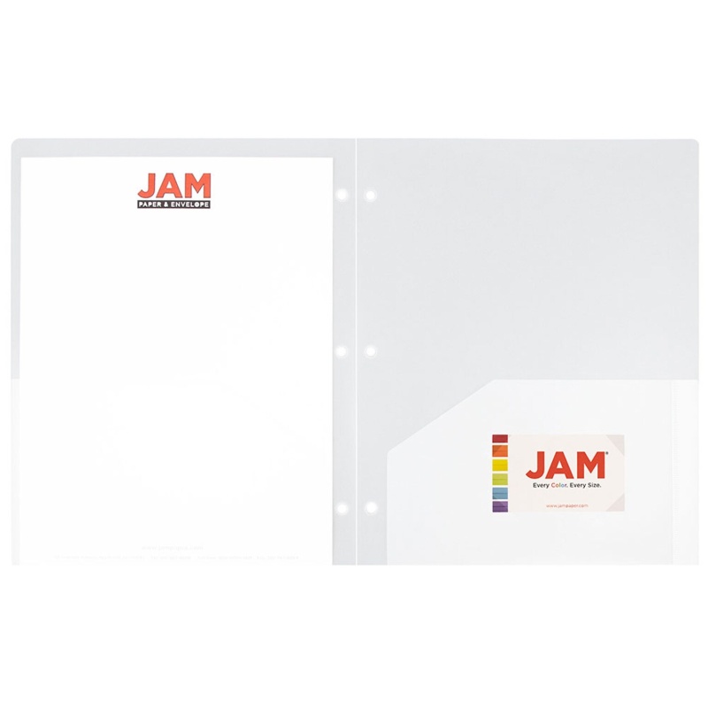 Jam Paper Heavy Duty 3-Hole Punched 2-Pocket Folder, Clear, 6/Pack (383Hhpclb)