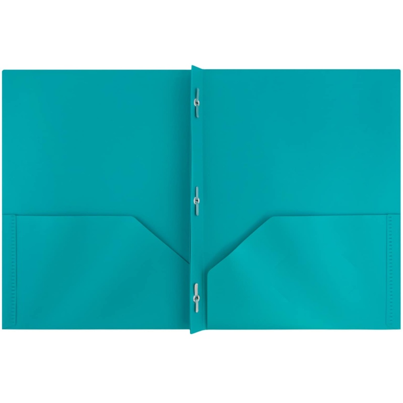 Jam Paper Pop 2-Pocket Plastic Folders With Fastener, Teal Blue, 6/Pack (382Ecteu)