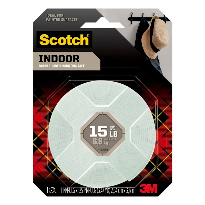 Scotch Double-Sided Indoor Mounting Tape, 1 In X 3.47 Yds, White, 1 Roll/Pack (314S-Med)