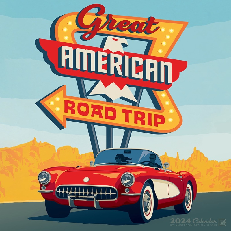 2024 Willow Creek Great American Road Trip Vintage Travel Posters 12" X 12" Monthly Wall Calendar, Multicolor (37379)