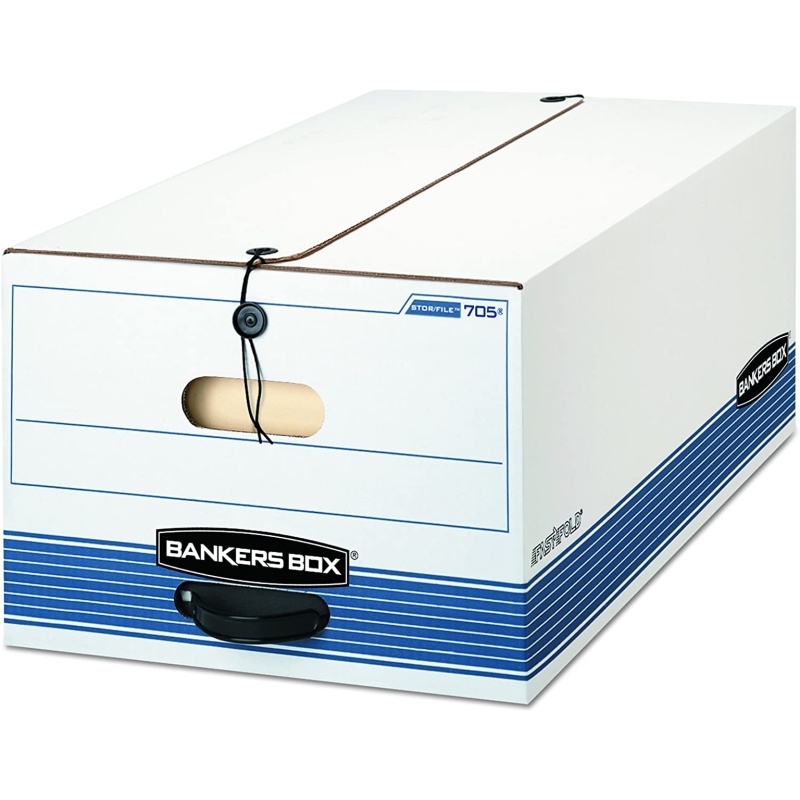 Bankers Box Stor/File Medium-Duty Fastfold File Storage Boxes, String & Button, Legal Size, White/Blue, 12/Carton (00705)