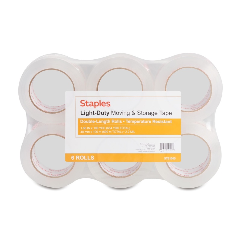 Staples® Lightweight Moving & Storage Packing Tape, 1.88" X 109 Yds., Clear, 6/Pack (St61005/52200)