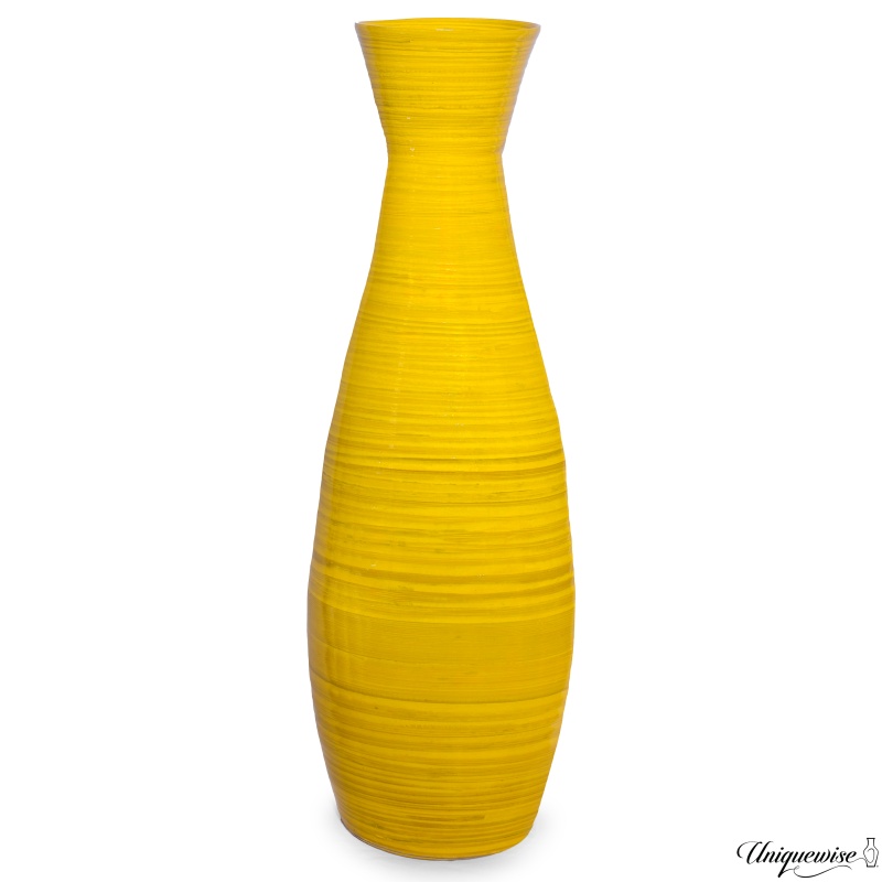 Uniquewise 24" Tapered Cylindrical Tall Bamboo Floor Vase With Flared Trumpet Top Decorative Accent For Dried Flowers Pampas Grass And Branch Arrangements Stylish Home And Office Decor Piece