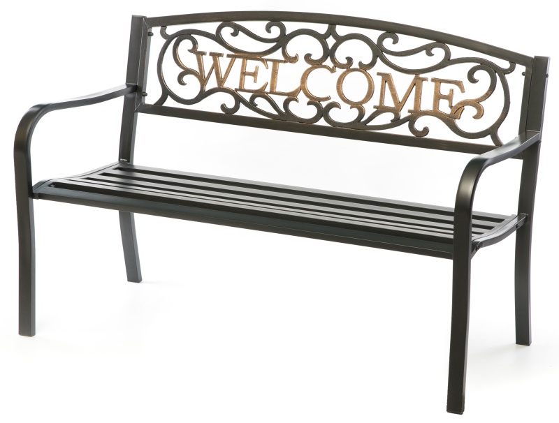 Steel Outdoor Patio Bench with Welcome Backrest