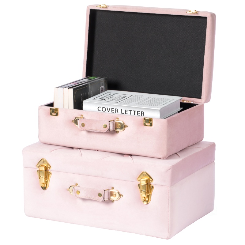 Decorative Tufted Velvet Suitcase Treasure Chest Set Of 2