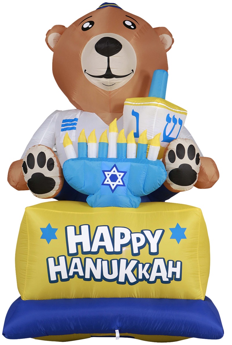 Giant Hanukkah Inflatable Bear - Yard Decor With Built-In Bulbs, Tie-Down Points, And Powerful Built In Fan