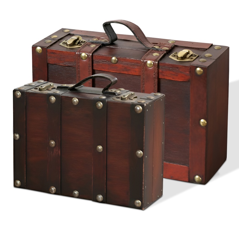 Old Style Suitcase With Straps-Set Of 2