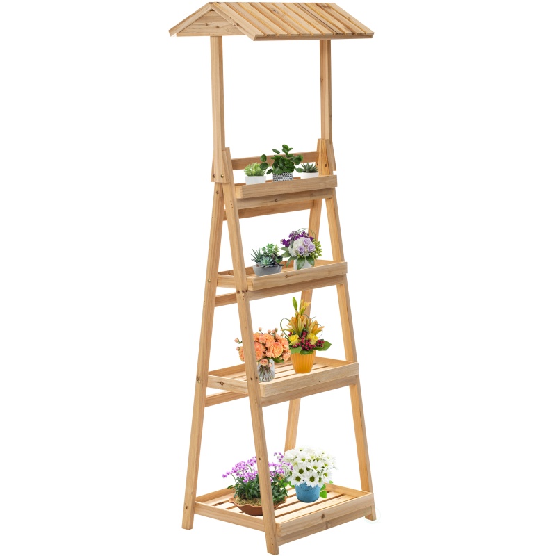 Multi-Functional Wooden Shelf Plant Stand