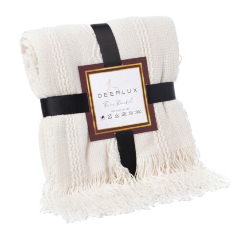 Decorative Zigzag Stripe Pattern Knit Throw Blanket With Fringe, Lightweight, Breathable, Easy Care, Versatile, All-Season, Ideal For Lounging, Gifting