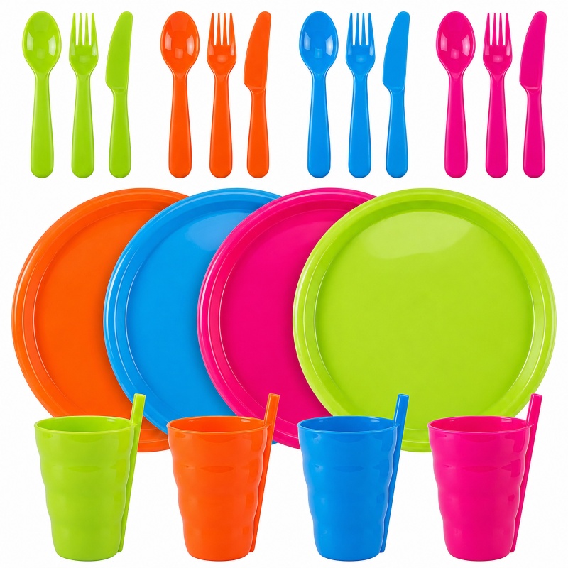 Basicwise 20-Pc Reusable Plastic Dinnerware Set for 4