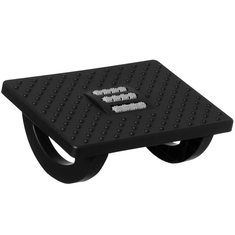 Black Rocking Footrest Massage Under Desk With Soothing Massage Points And Rollers, Swinging Foot Stool Support