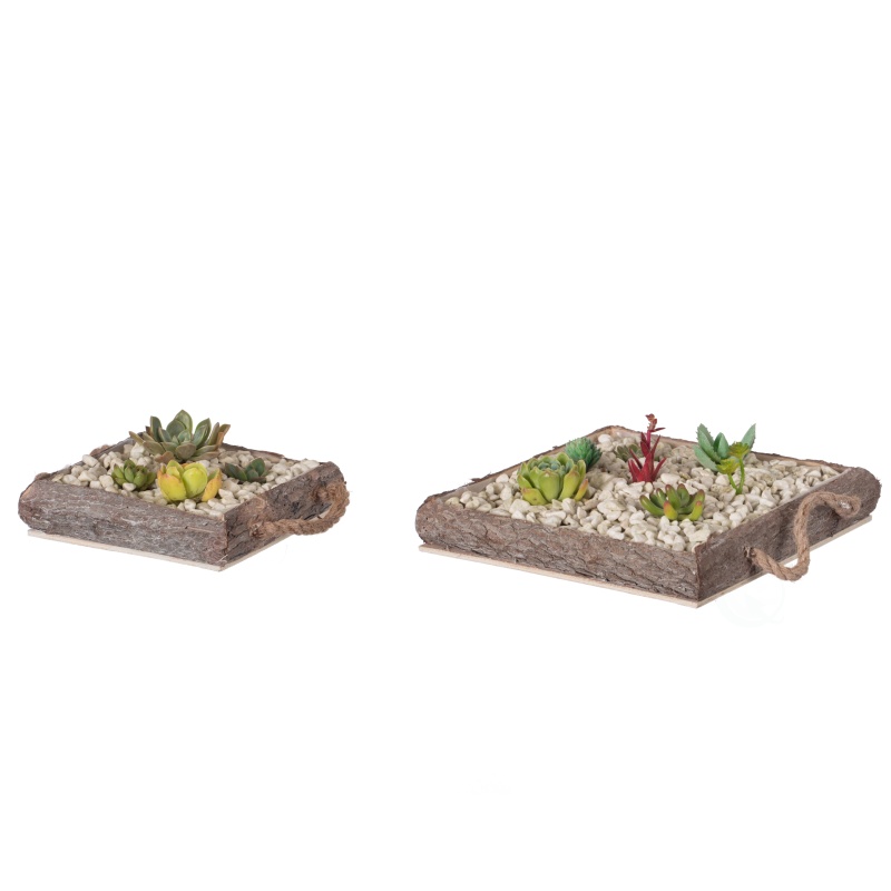 Brown Vintage Bark Square Wooden Mini Flowerpot Planter Set of 2