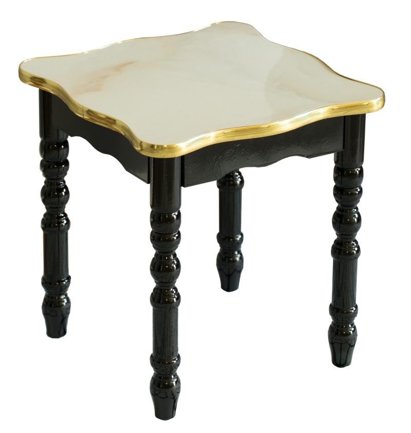Square Wooden Side Table with Marble Top
