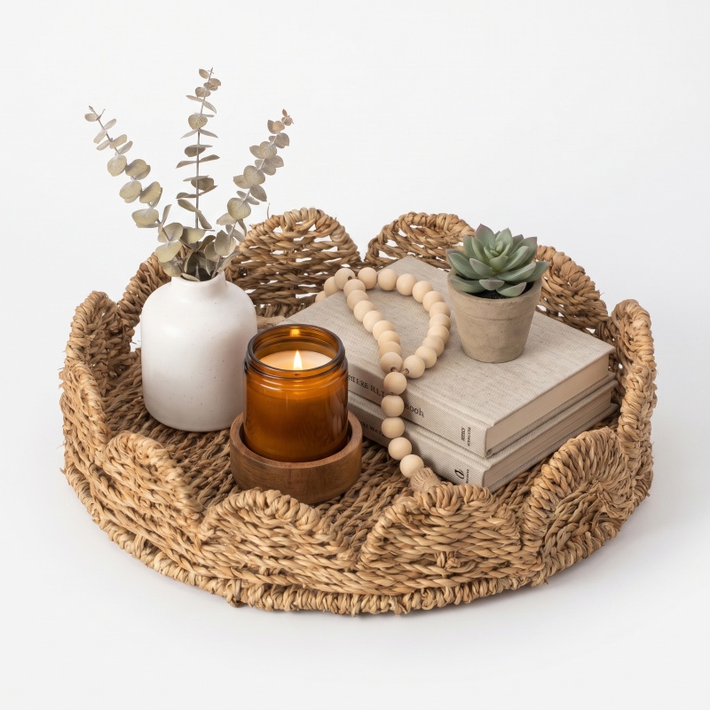 Wickerwise Decorative Seagrass Serving Tray With Handle