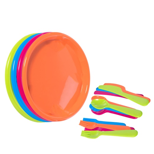 Reusable Cutlery Set of 4: Plastic Plates, Spoons, Forks, and Knives for Baby and Toddlers