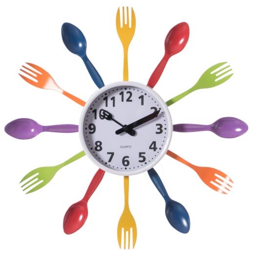 Decorative 3D Cutlery Utensil Spoon And Fork Wall Clock For Kitchen, Playroom Or Bedroom, Single, Multicolor