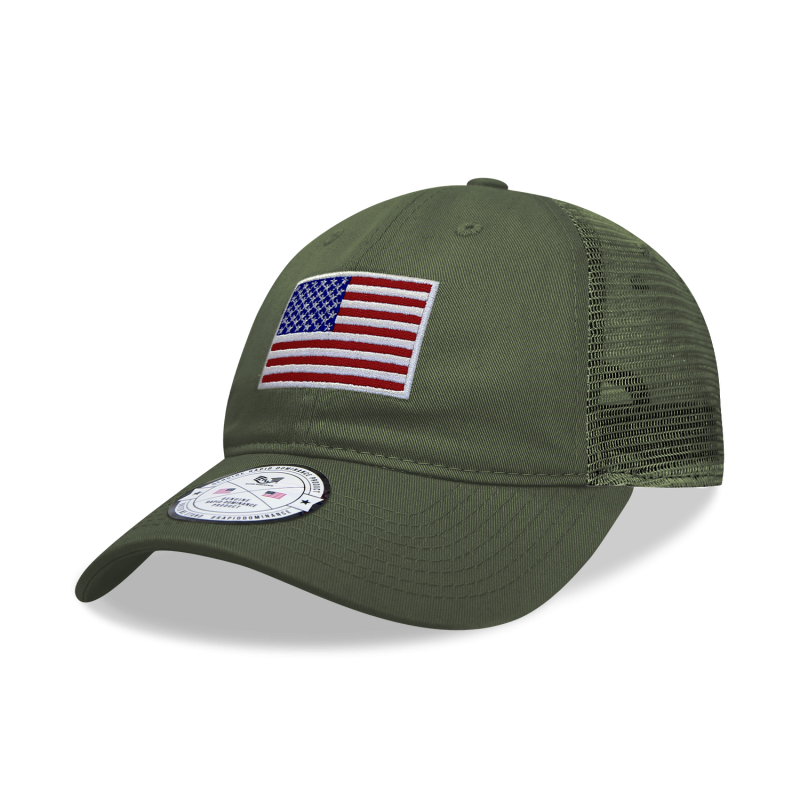 Relaxed Trucker Cap, Usa Flag, Olive