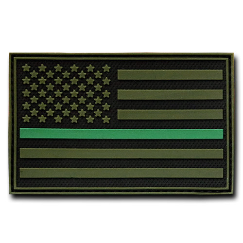 Rubber Patch(3""X2""),Usa, Thin Green Line