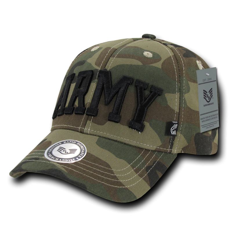 Camo Military Caps, Army Text, Woodland