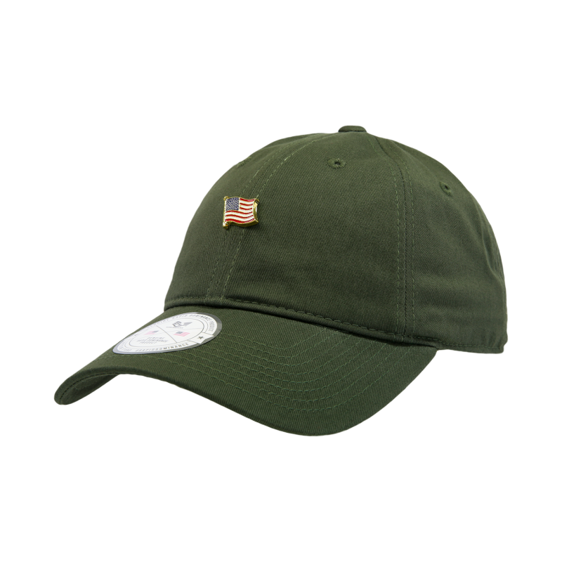 Metal Pin Relaxed Cap, Usa, Olive