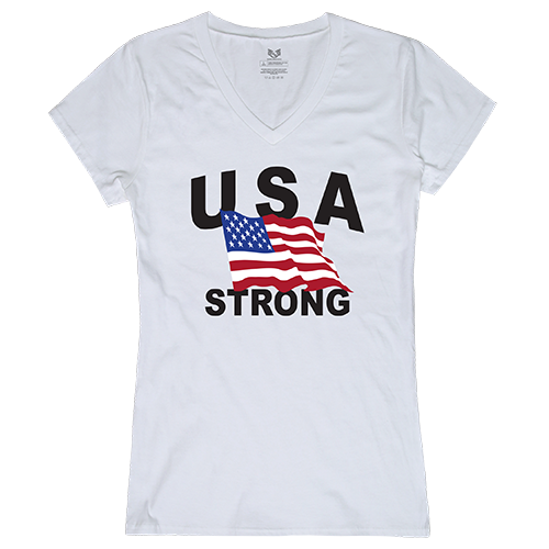Graphic V-Neck, Usa Strong 4, Wht, 2x