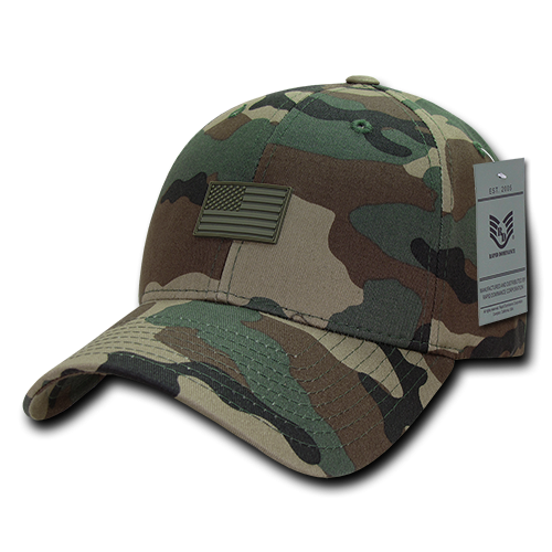 Structured Rubber Flag Cap, Usa,Woodland