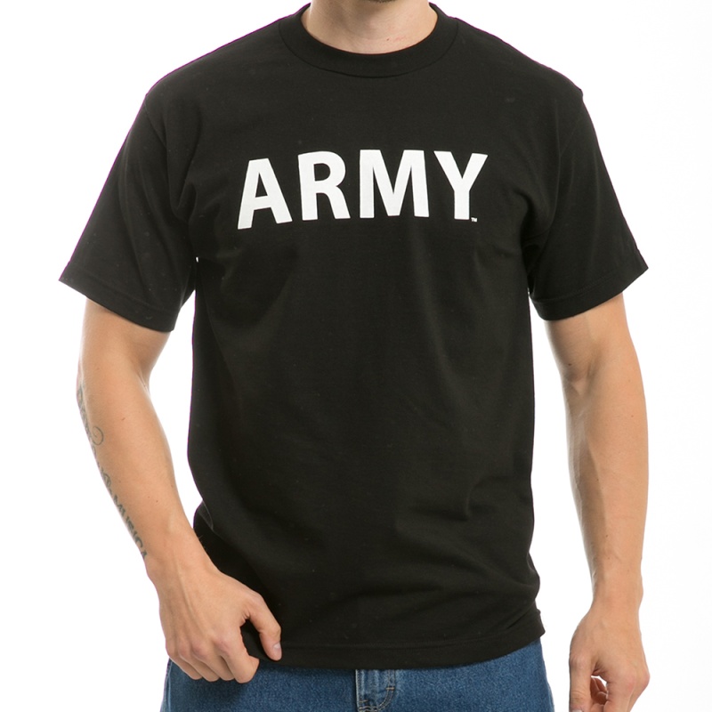 Classic Military T's, Army Text, Blk, 2x