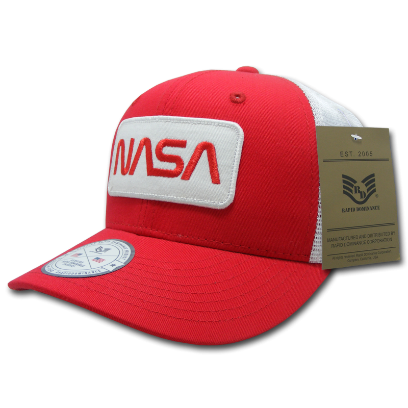 Nasa Patch Trucker Caps, Worm, Red/Wht