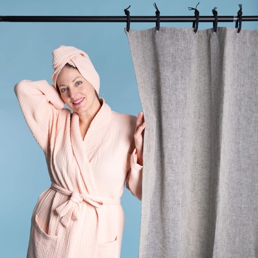 48X72 Hemp Shower Curtain 100% Organic (Pvc-Free, Plastic-Free, Vinyl-Free) (Stall Size) (100% Biodegradable) (Montebello) Black Platinum / With Hemp Macrame Rings / Add 5Oz. Natural Wax Bar