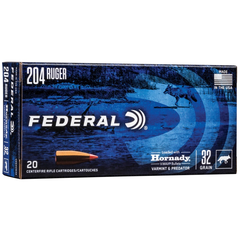 Federal, Varmint And Predator, V-Max, 204 Ruger, 32 Grain, 20 Round Box