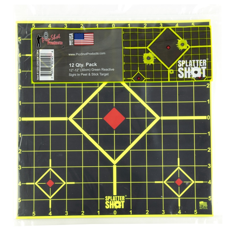Pro-Shot Products, Splatter Shot, 12" Sight In, Adhesive Target, 12 Pack, Green/Black