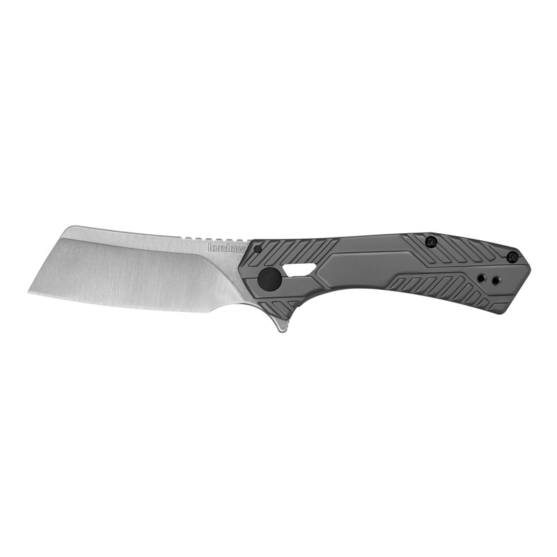 Kershaw, Static, 3.9" Folding Knife, Cleaver, Plain Edge, 8Cr13mov With Satin Flats, Stainless Steel Handle With Pvd Finish