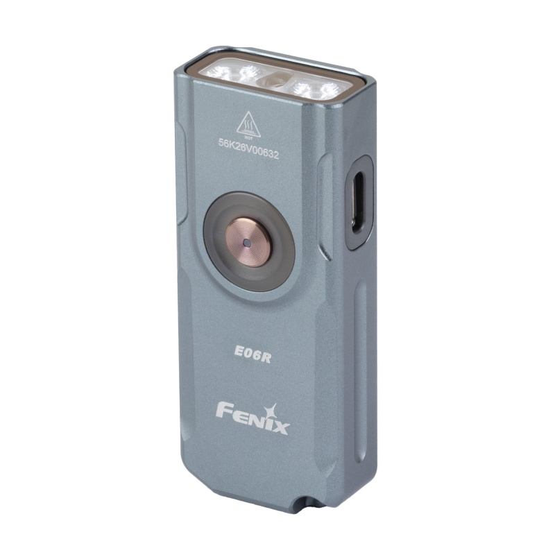 Fenix, E06r, Flashlight, White/Uv Led With Red Laser, 700 Lumens, 2.72" Long, Anodized Finish, Gray, Built-In 750Mah Battery, Includes Usb Type-C Charging Cable